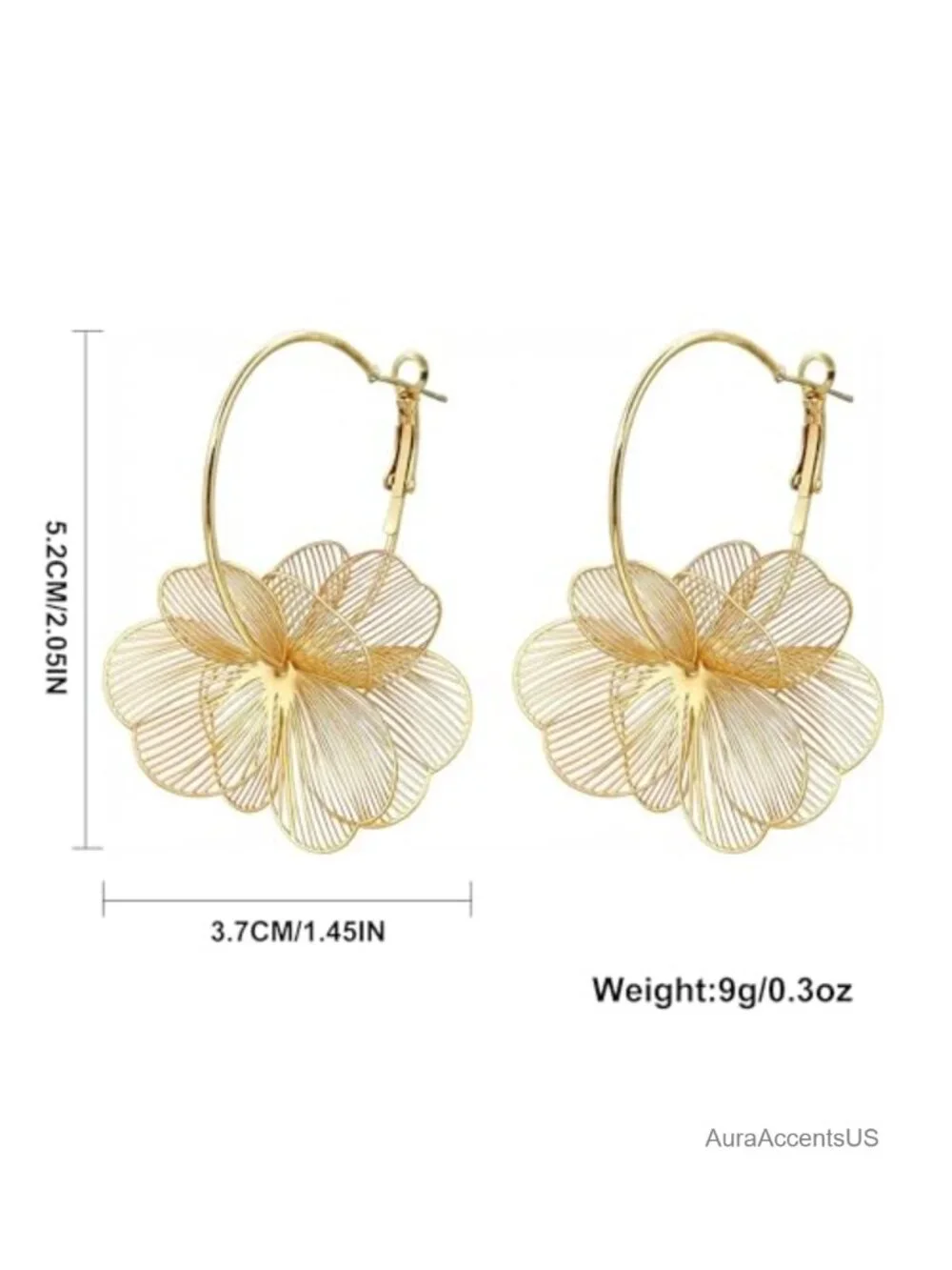 Boho Flower Dangle Earrings Women Floral Drop Gold Plated Lightweight Summer
